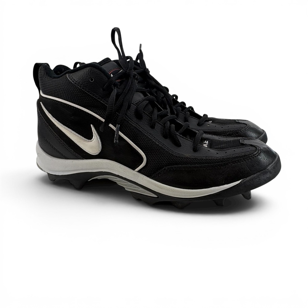 Nike Football Cleats Mens 10 Black Silver Mid Top‎ Molded 302905-011